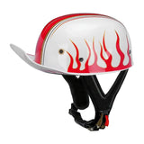 White and Red Flame Vintage Baseball Cap Motorcycle Helmet is brought to you by KingsMotorcycleFairings.com