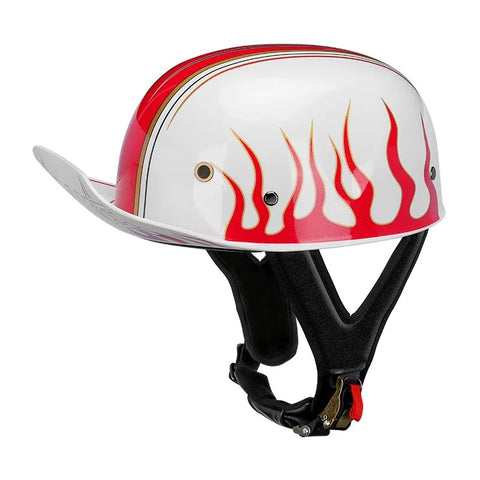 White and Red Flame Vintage Baseball Cap Motorcycle Helmet is brought to you by KingsMotorcycleFairings.com