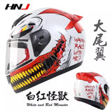 The White and Red Monster HNJ Full-Face Motorcycle Helmet is brought to you by Kings Motorcycle Fairings