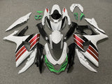 White, Red, Black and Green Fairing Kit for a 2009, 2010, 2011, 2012, 2013, 2014, 2015 & 2016 Suzuki GSX-R1000 motorcycle