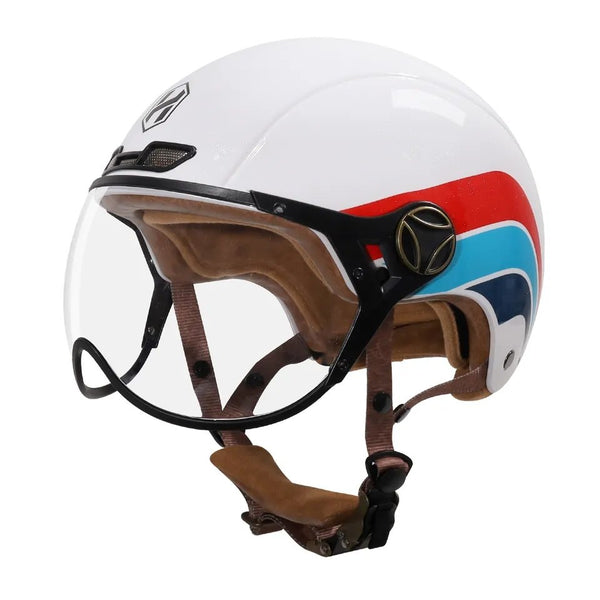 White, Red and Blue Half Face Retro Space Motorcycle Helmet is brought to you by KingsMotorcycleFairings.com