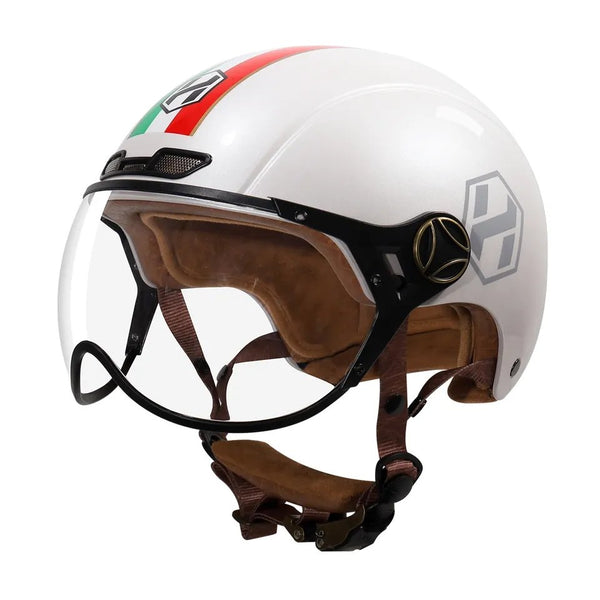 White, Red and Green Half Face Retro Space Motorcycle Helmet is brought to you by KingsMotorcycleFairings.com