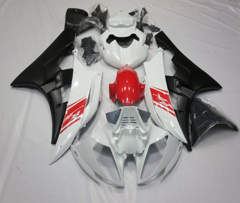 White, Red and Matte Black Fairing Kit for a 2006 & 2007 Yamaha YZF-R6 motorcycle