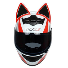The White, Red and Silver HNJ Full-Face Motorcycle Helmet with Cat Ears is brought to you by Kings Motorcycle Fairings