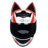 The White, Red and Silver HNJ Full-Face Motorcycle Helmet with Cat Ears is brought to you by Kings Motorcycle Fairings
