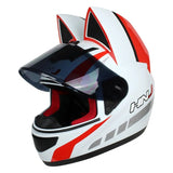 The White, Red and Silver HNJ Full-Face Motorcycle Helmet with Cat Ears is brought to you by KingsMotorcycleFairings.com