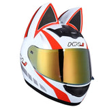 The White, Red and Silver HNJ Full-Face Motorcycle Helmet with Cat Ears is brought to you by Kings Motorcycle Fairings