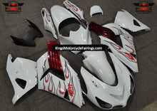 White, Red and Black Flame Fairing Kit for a 2006, 2007, 2008, 2009, 2010 & 2011 Kawasaki Ninja ZX-14R motorcycle