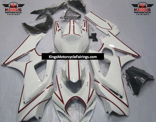 Suzuki GSXR1000 (2007-2008) White, Red & Black Pinstripe Fairings