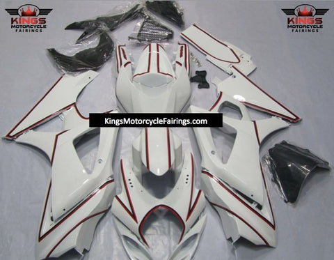 Suzuki GSXR1000 (2007-2008) White, Red & Black Pinstripe Fairings