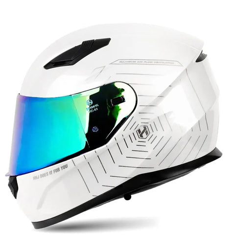 White and Silver Spider Web HNJ Full-Face Motorcycle Helmet is brought to you by KingsMotorcycleFairings.com