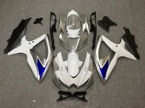 Suzuki GSXR600 (2008-2010) White, Silver, Blue & Matte Black Fairings