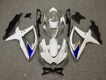 White, Silver, Blue and Matte Black Fairing Kit for a 2008, 2009 & 2010 Suzuki GSX-R750 motorcycle
