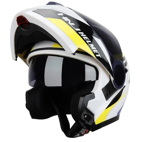 White, Yellow and Black HNJ Modular Full-Face Motorcycle Helmet brought to you by KingsMotorcycleFairings.com
