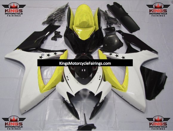 Suzuki GSXR600 (2006-2007) White, Yellow & Black Star Fairings