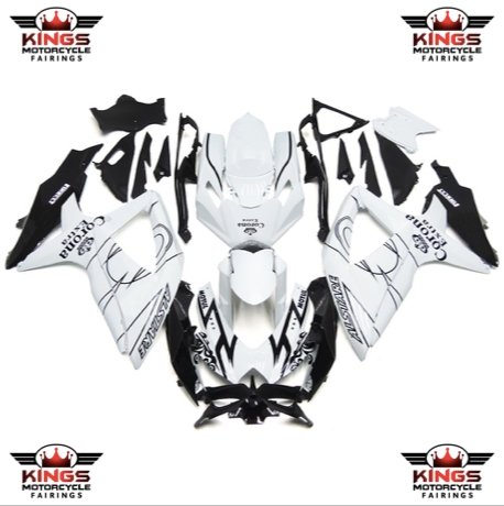White and Black Tribal Corona Fairing Kit for a 2008, 2009, & 2010 Suzuki GSX-R600 motorcycle