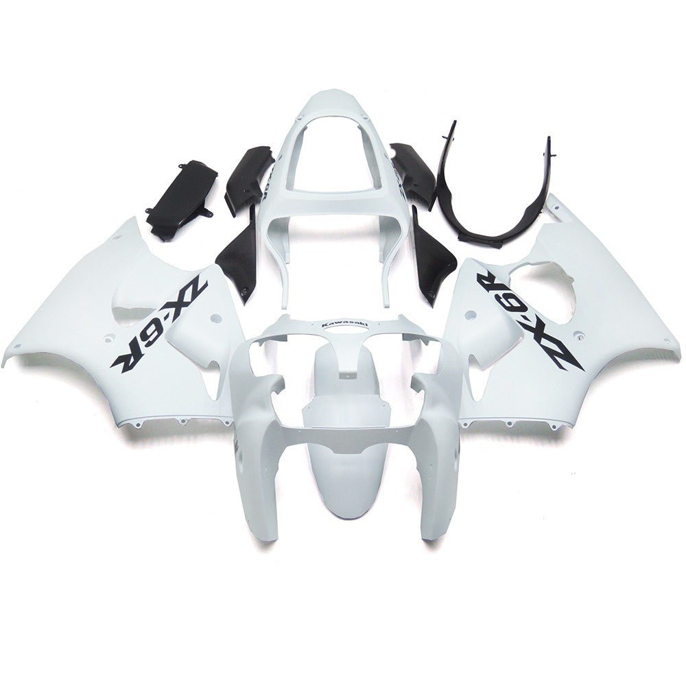 White and Black Fairing Kit for a 2000, 2001 & 2002 Kawasaki ZX-6R 636 motorcycle