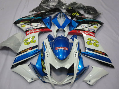 White and Blue Makita 22 Fairing Kit for a 2007 & 2008 Suzuki GSX-R1000 motorcycle