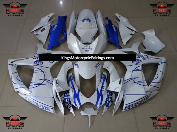Suzuki GSXR600 (2006-2007) White & Blue Tribal Corona Fairings