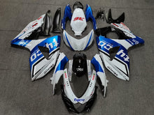 White and Blue Tyco Fairing Kit for a 2009, 2010, 2011, 2012, 2013, 2014, 2015 & 2016 Suzuki GSX-R1000 motorcycle