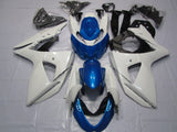 White and Blue Fairing Kit for a 2009, 2010, 2011, 2012, 2013, 2014, 2015 & 2016 Suzuki GSX-R1000 motorcycle