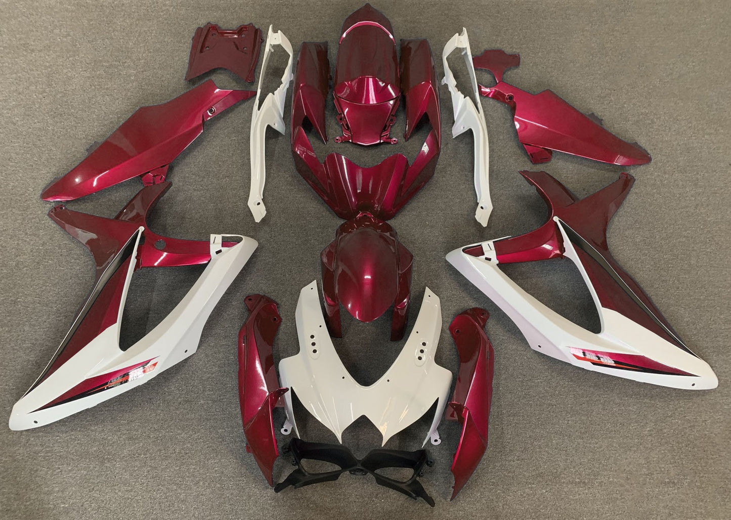 White and Dark Red Fairing Kit for a 2008, 2009, & 2010 Suzuki GSX-R600 motorcycle