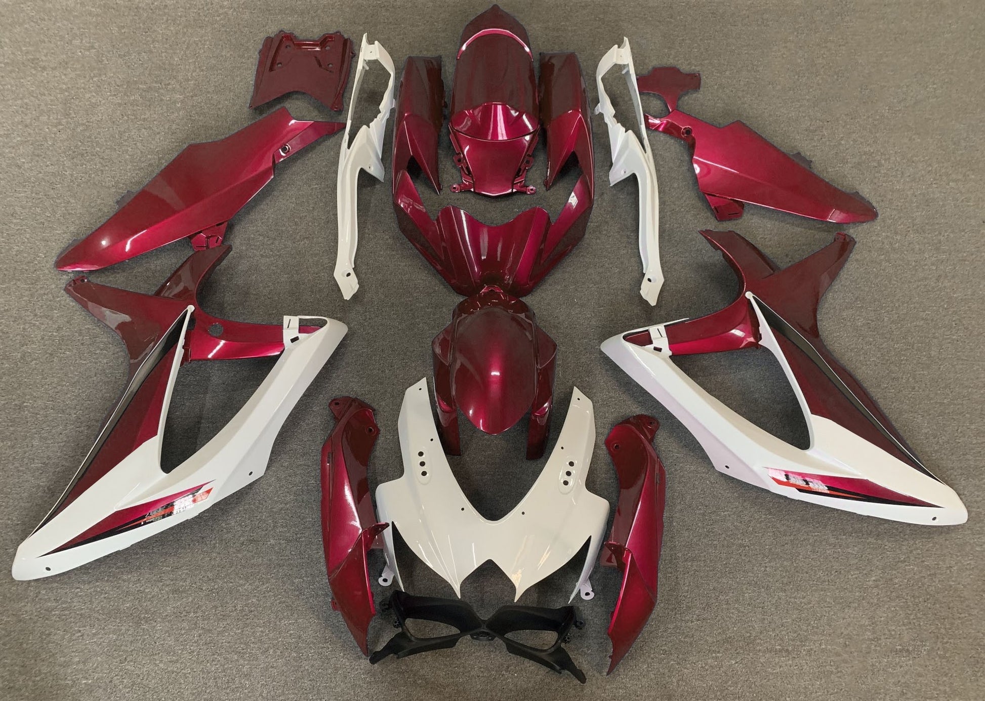 White and Dark Red Fairing Kit for a 2008, 2009 & 2010 Suzuki GSX-R750 motorcycle