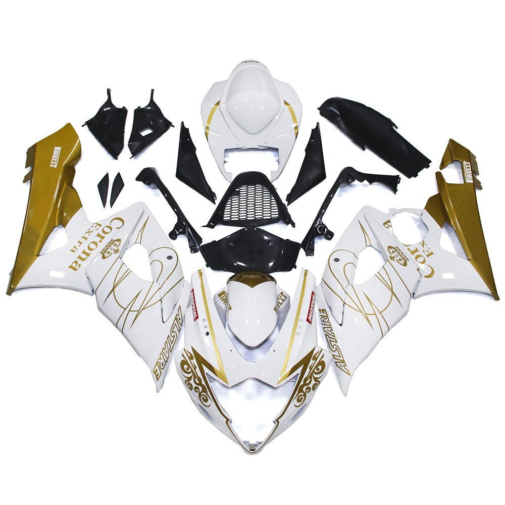 White and Gold Tribal Corona Fairing Kit for a 2005 & 2006 Suzuki GSX-R1000 motorcycle