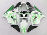 White and Green Flame Fairing Kit for a 2002, 2003, 2004, 2005 & 2006 Kawasaki Ninja ZX-12R motorcycle