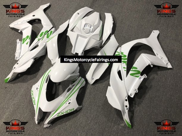 White and Green Fairing Kit for a 2016, 2017, 2018, 2019 & 2020 Kawasaki Ninja ZX-10R motorcycle