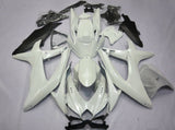 White and Matte Black Fairing Kit for a 2008, 2009, & 2010 Suzuki GSX-R600 motorcycle