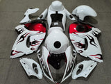 White and Red Flame Fairing Kit for a 2008, 2009, 2010, 2011, 2012, 2013, 2014, 2015, 2016, 2017, 2018 & 2019 Suzuki GSX-R1300 Hayabusa motorcycle