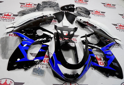 Black, Blue and White Fairing Kit for a 1998, 1999, 2000, 2001, 2002, 2003, 2004, 2005, 2006 & 2007 Yamaha YZF600R motorcycle