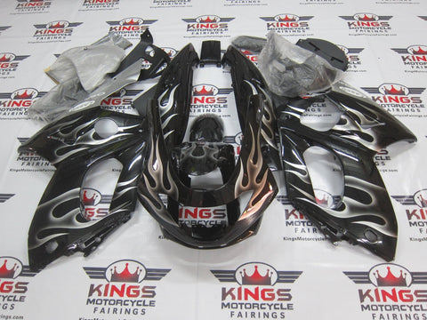 YAMAHA YZF600R (1998-2007) BLACK & SILVER FLAME FAIRINGS at KingsMotorcycleFairings.com