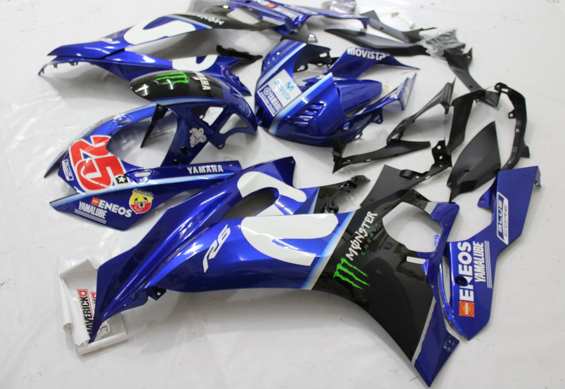 YAMAHA R6 Fairings (2017-2022) Blue, White, Black Movistar at KingsMotorcycleFairings.com