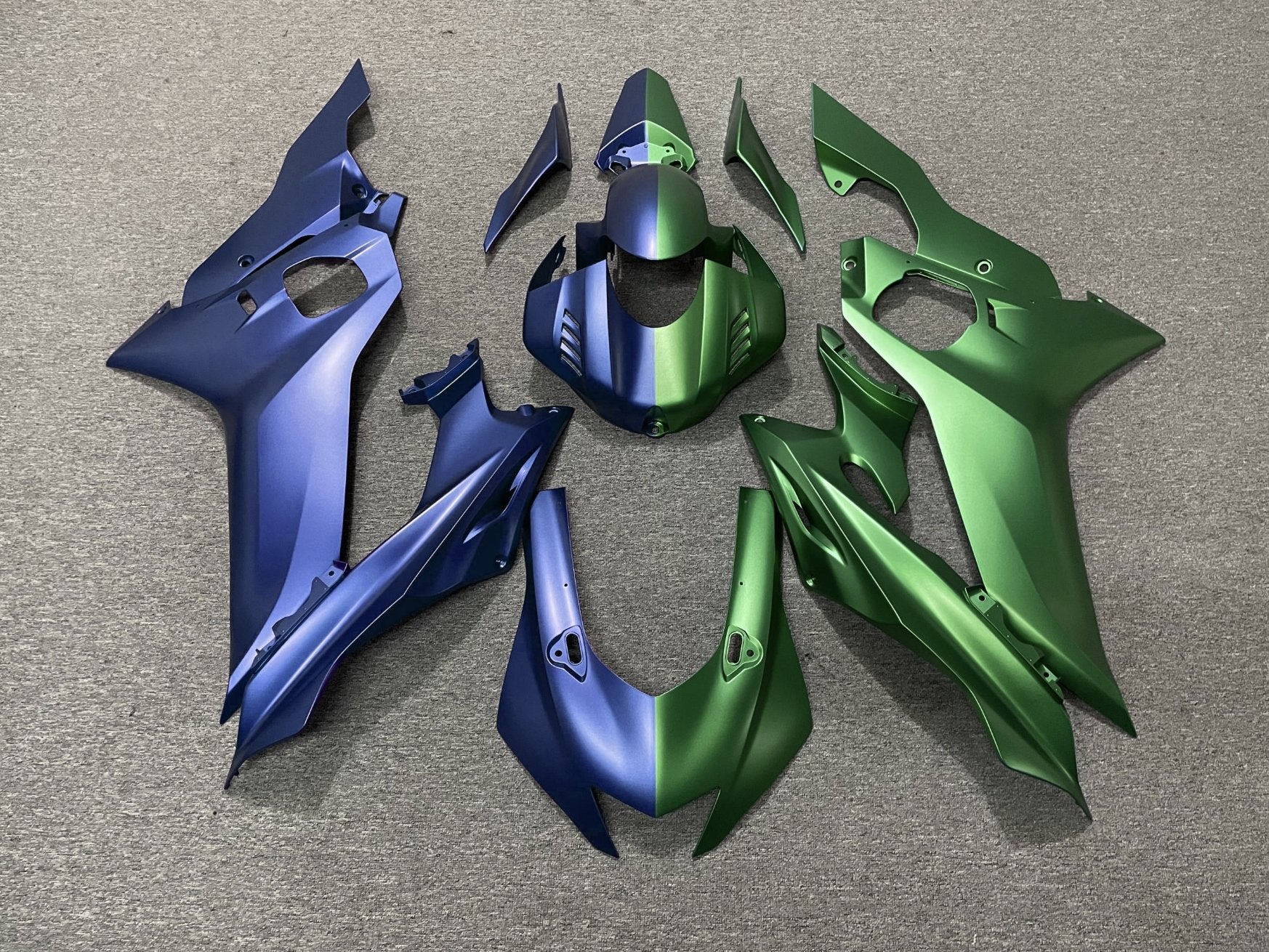 YAMAHA R6 Fairings (2017-2022) Matte Blue, Matte Green Split at KingsMotorcycleFairings.com