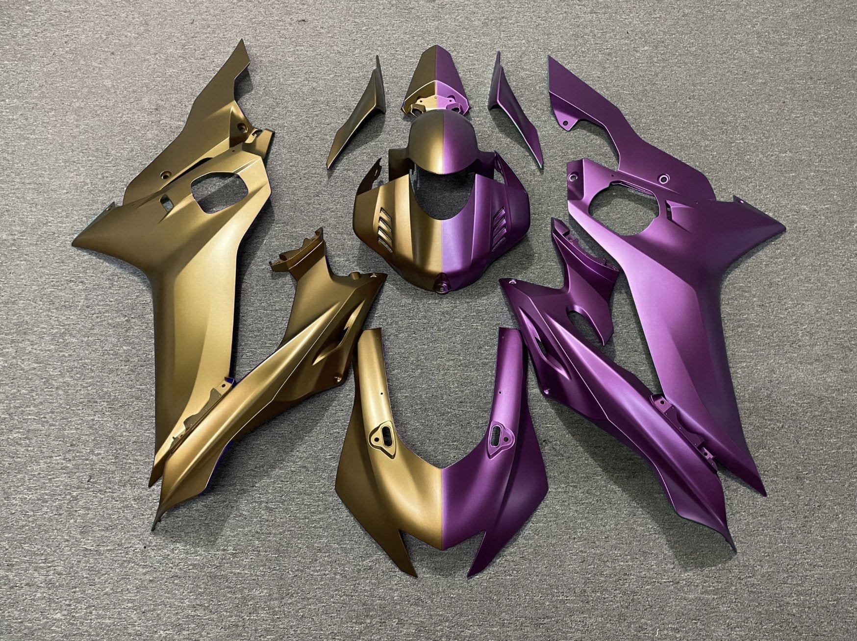 YAMAHA R6 Fairings (2017-2022) Matte Gold, Matte Purple Split at KingsMotorcycleFairings.com