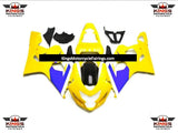 Yellow, Blue, White and Black Fairing Kit for a 2004 & 2005 Suzuki GSX-R750 motorcycle