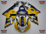 Yellow, Blue and White Tribal Fairing Kit for a 2000, 2001, 2002 & 2003 Suzuki GSX-R750 motorcycle