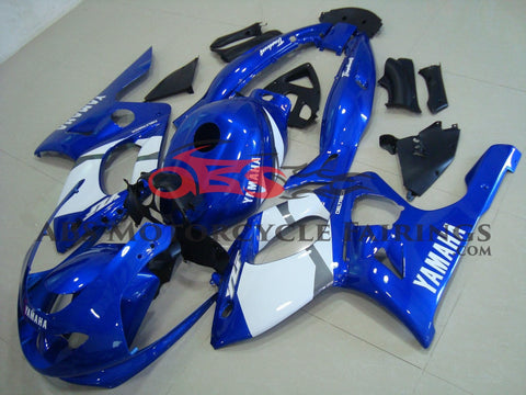 Blue, White and Silver Fairing Kit for a 1998, 1999, 2000, 2001, 2002, 2003, 2004, 2005, 2006 & 2007 Yamaha YZF600R motorcycle