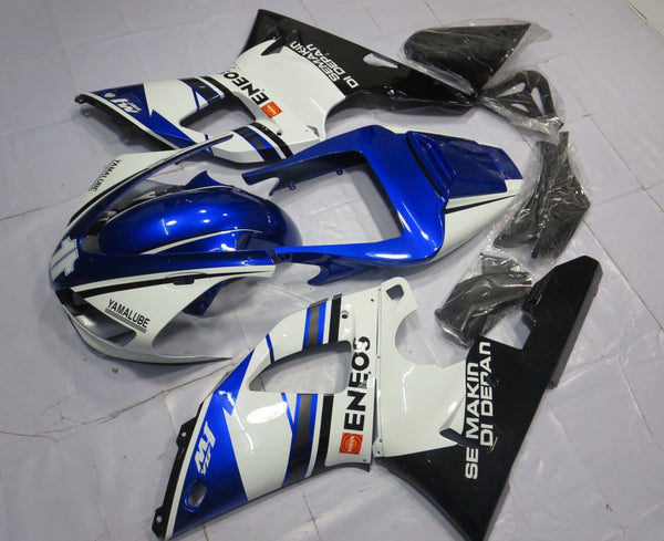 White, Blue and Black Eneos Fairing Kit for a 1998 & 1999 Yamaha YZF-R1 motorcycle