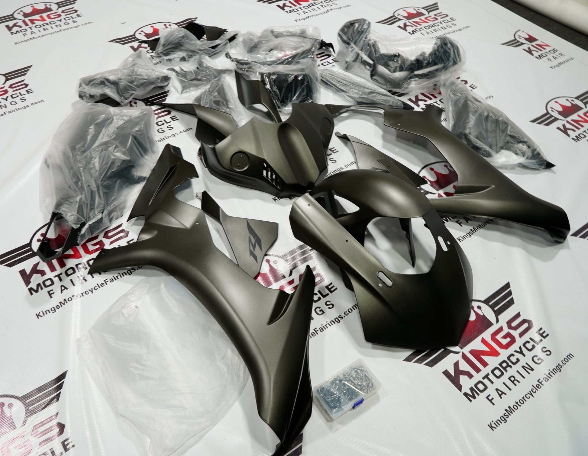 Yamaha R1 (2015-2019) Matte Gray, Black Fairings at KingsMotorcycleFairings.com