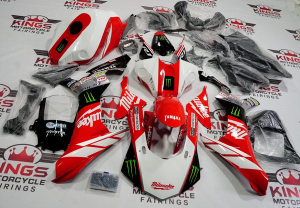 Yamaha YZF-R1 (2015-2019) Red, White & Black Milwaukee Monster Fairings - KingsMotorcycleFairings.com