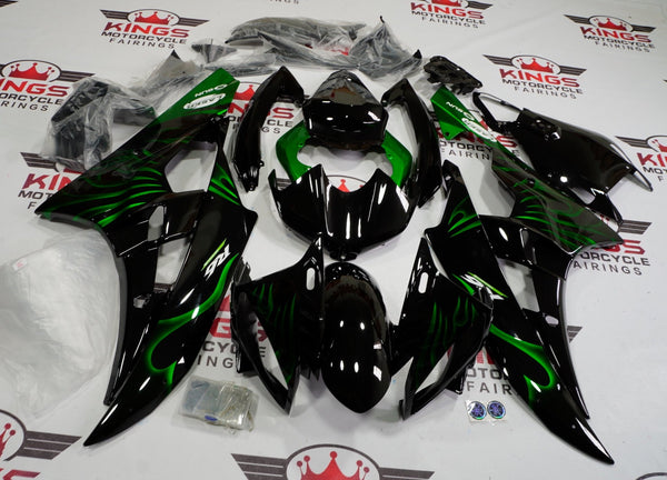 Yamaha YZF-R6 (2006-2007) Black & Green Flame Fairings