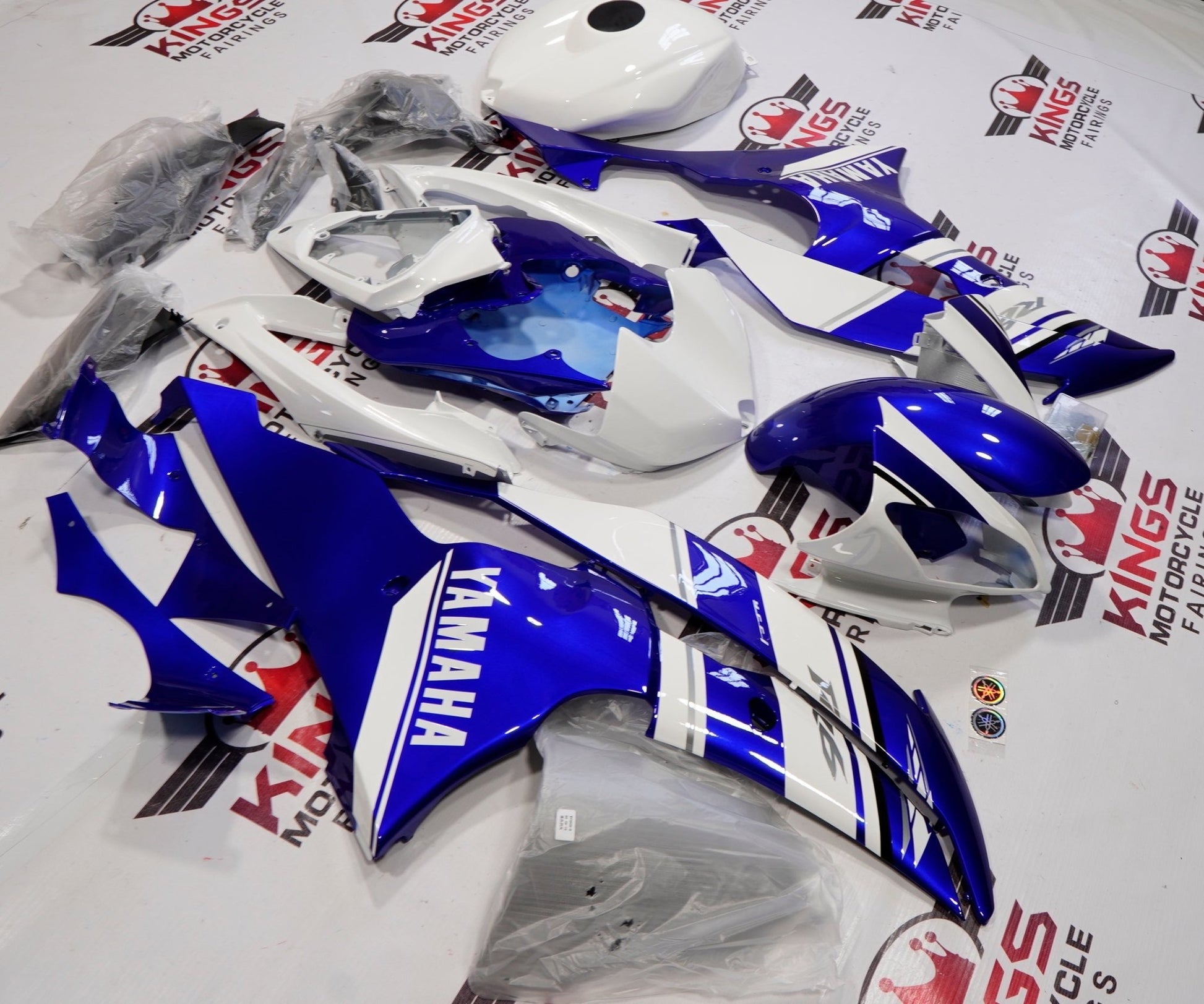 Blue, White, Silver and Black Fairing Kit for a 2008, 2009, 2010, 2011, 2012, 2013, 2014, 2015 & 2016 Yamaha YZF-R6 motorcycle
