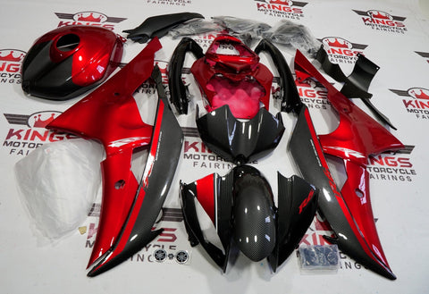 Yamaha YZF-R6 (2008-2016) Faux Carbon Fiber & Candy Red Fairings at KingsMotorcycleFairings.com