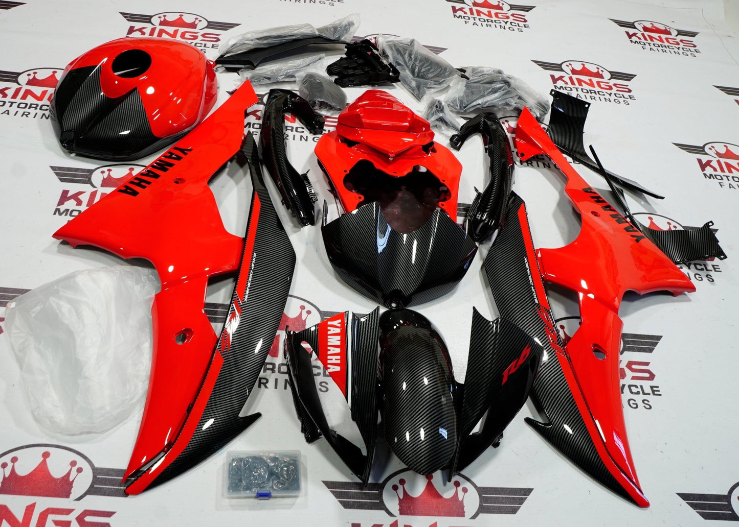 Yamaha YZF-R6 (2008-2016) Faux Carbon Fiber, Red & Black Fairings - KingsMotorcycleFairings.com