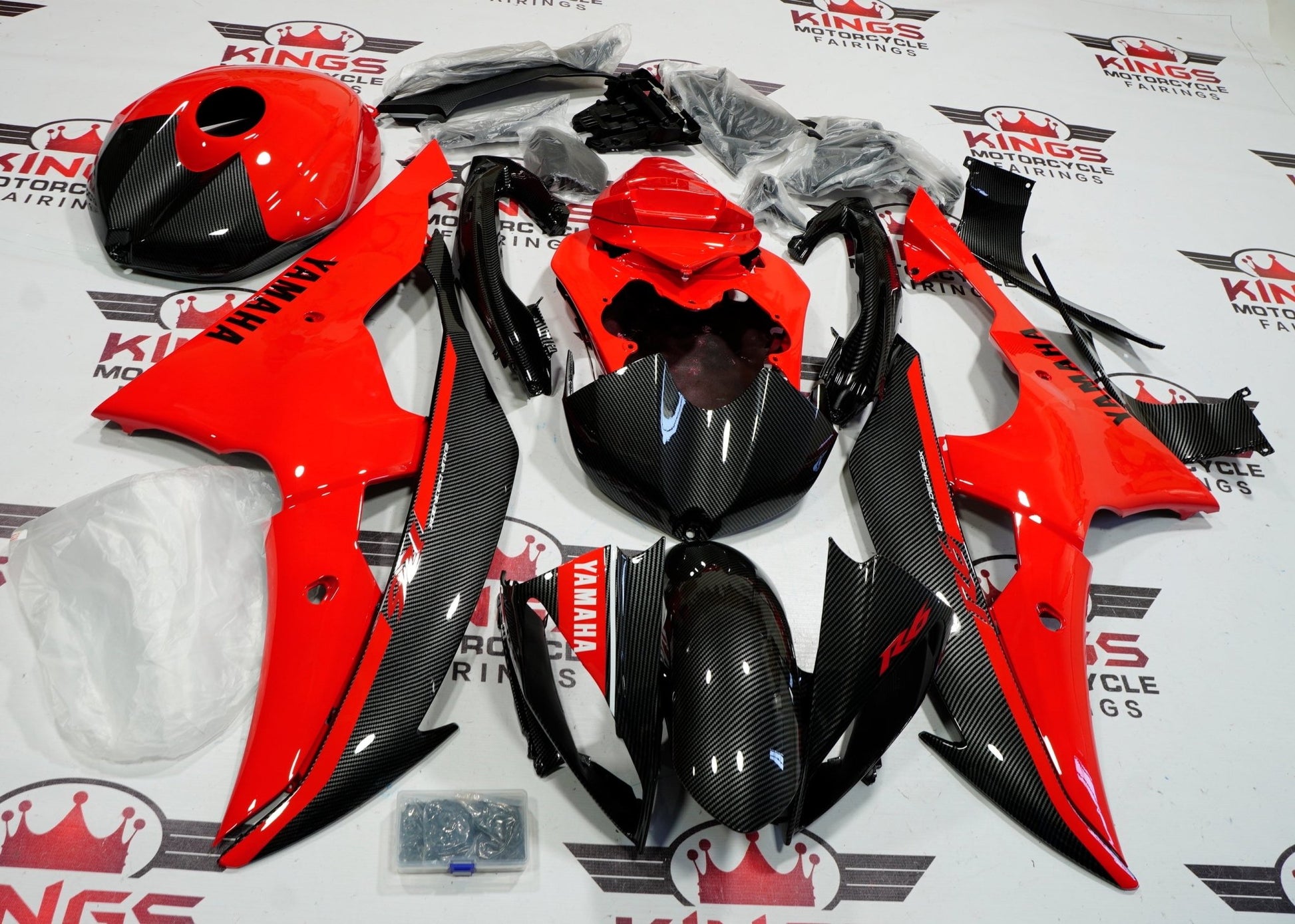 Yamaha YZF-R6 (2008-2016) Faux Carbon Fiber, Red & Black Fairings - KingsMotorcycleFairings.com