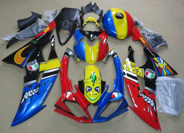Yamaha YZF-R6 (2008-2016) Red, Blue, Yellow & Black Shark Teeth Fairings