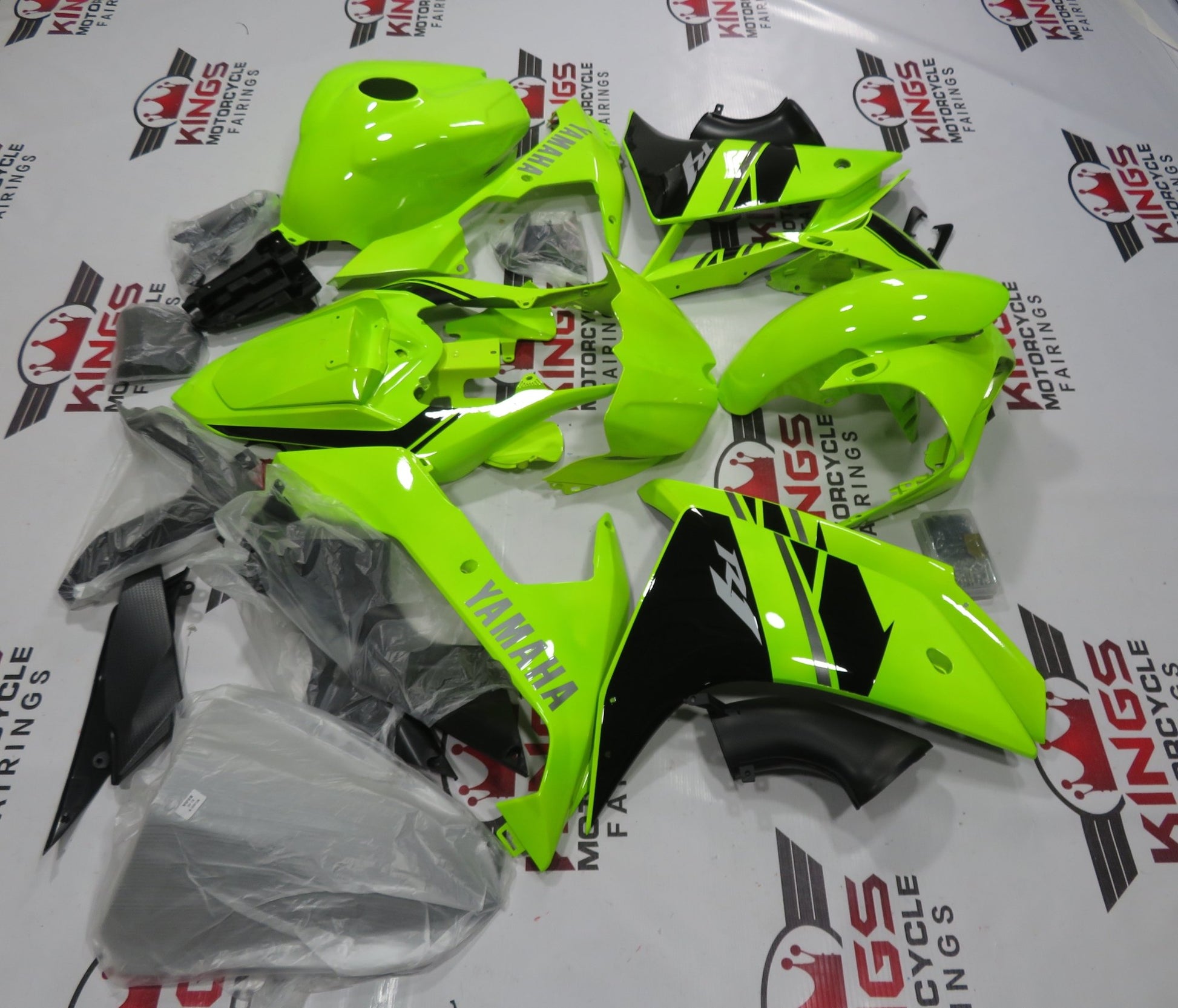 Yamaha R1 Fairings (2007-2008) Neon Yellow, Black, Silver at KingsMotorcycleFairings.com